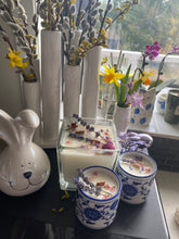 Load image into Gallery viewer, Blue Japanese Teacup Candles With Flowers